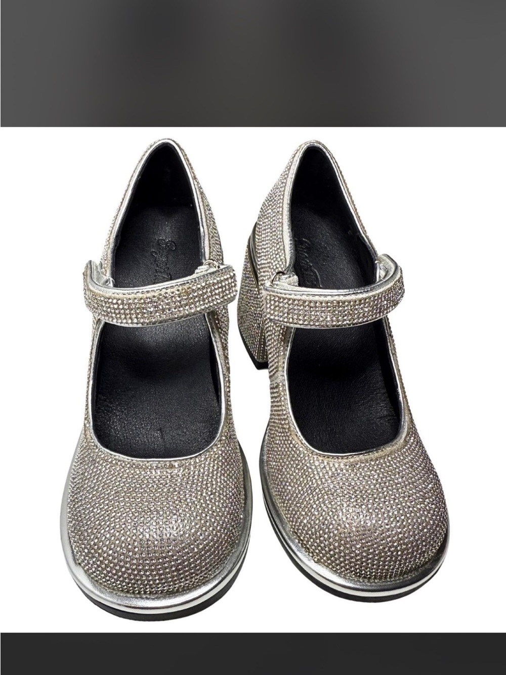 Sugar Thrillz Silver Rhinestone Mary Jane Heels size 9 NWOT